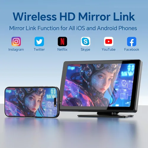 Miniatura 4 de Haudio Estéreo de coche con pantalla táctil HD de 7 pulgadas, CarPlay inalámbrico portátil y Android Auto, cámara de respaldo 1080P, GPS, control