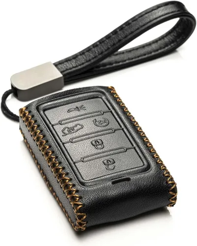 Vitodeco Funda de cuero genuino para llavero inteligente compatible con Jeep Wagoneer, Grand Wagoneer, Grand Cherokee 2022-2025 (5 botones, negro)