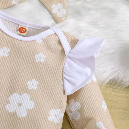 Miniatura 4 de Infant Baby Girl Fall Jumpsuit Outfits Flower Print Long Sleeve Romper + Flare Pants + Bow Headband Toddler Clothes
