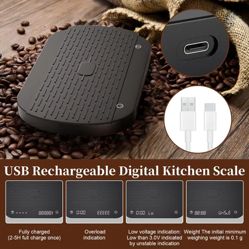 Miniatura 6 de Báscula de café con temporizador, báscula de café espresso recargable, báscula digital de alta precisión de 6.6 lbs/0.00 oz, báscula de alimentos