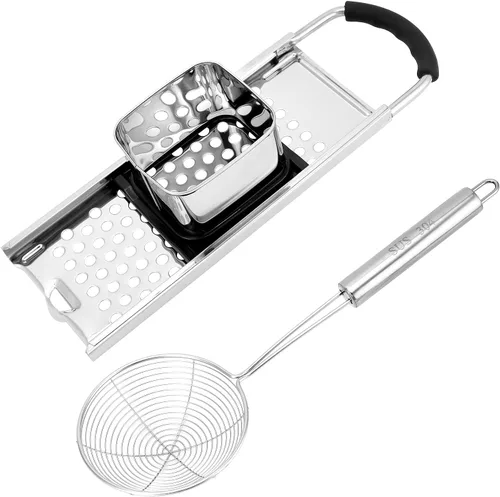 QWORK Juego de Spaetzle Maker de acero inoxidable con mango de agarre cómodo y colador de araña