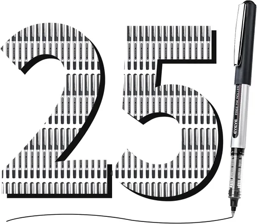 Miniatura 2 de EYEYE Paquete de 25 bolígrafos de bola de tinta líquida de 0.5mm, color negro, punta extra fina, secado rápido, bolígrafos de tinta líquida de punta