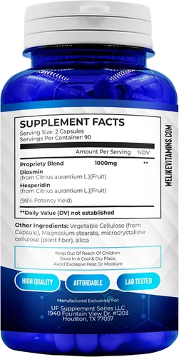 Miniatura 4 de We Like Vitamins Diosmina Hesperidina 1000 mg – 180 cápsulas – Suministro para 90 días – Suplemento de diosmina y hesperidina – Ayuda a apoyar
