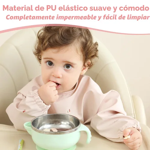 Miniatura 3 de Baberos de Bebé con Manga Larga y BLW, Baberos de Cobertura Total para Alimentación de Bebé, Material de PU Suave y Amigable con la Piel, Lavable a