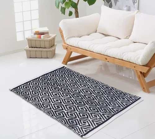 Miniatura 11 de Ramanta Home Alfombra reversible 100% algodón con diamantes tejida a mano de 24 x 60 pulgadas, gris, suave, lavable para baño, cocina, dormitorio