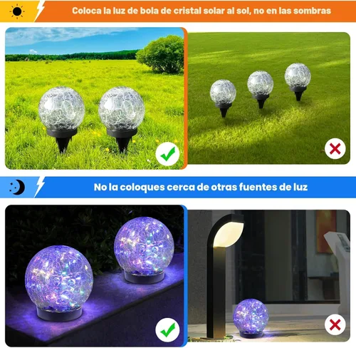 Miniatura 5 de MLKNK Luces solares de globo para exteriores, impermeables, bolas solares, luces solares de jardín, orbes para exteriores, paquete de 2 bolas