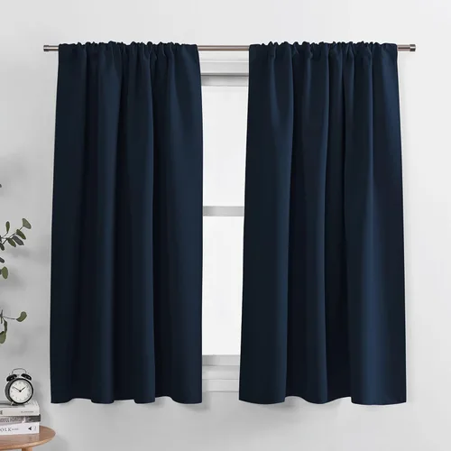 PONY DANCE - Cortinas opacas azul marino para dormitorio, con bolsillo para barra, 2 paneles, decoración para habitación de los niños, color azul