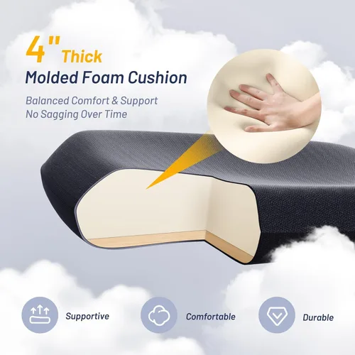 Miniatura 5 de Silla de escritorio de oficina para largas horas y alivio del dolor de espalda baja, cojín de espuma moldeada de 4 pulgadas de grosor, soporte Negro