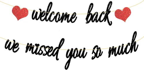Decoraciones de bienvenida, pancarta con purpurina con texto en inglés "We Missed You So Much", decoración patriótica de bienvenida a casa, militar,