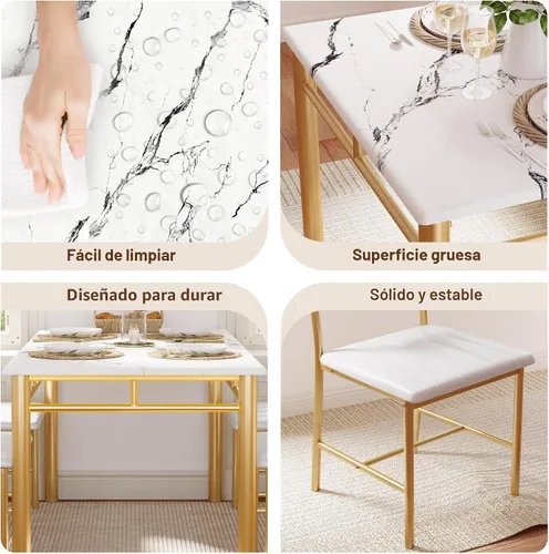 Miniatura 6 de Juego de mesa de comedor IRONCK para 4, mesa de cocina de madera con sillas tapizadas para cocina y comedor, juego de mesa compacto para espacios
