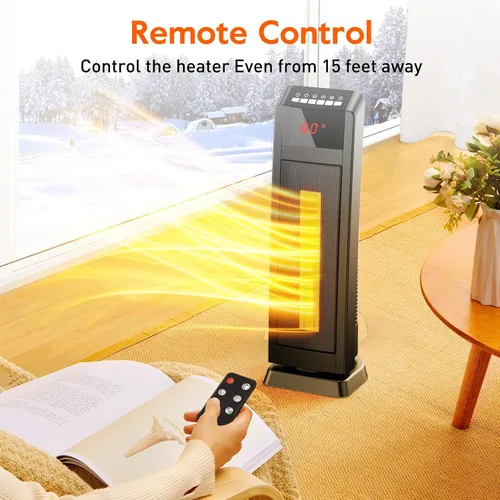 Miniatura 6 de GiveBest - Calentador ambiental para espacios grandes de 24 pulgadas, calentador de cerámica con control remoto, temporizador de 1H a 8H
