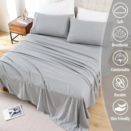 Miniatura 2 de Whitney Home Textile Sábanas de cama de tamaño completo, sábanas de microfibra suave para hotel, tamaño completo, bolsillo extra profundo, juego