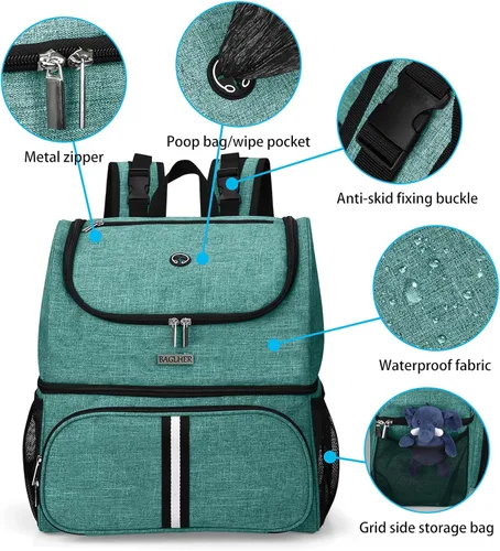 Miniatura 4 de BAGLHER Bolsa de viaje para mascotas, mochila de doble capa para suministros para mascotas (para todos los suministros de viaje para mascotas), Verde
