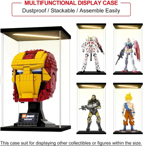 Miniatura 5 de Vitrina de acrílico para coleccionables, cajas de acrílico transparente para figuras de exhibición, memoribilia, casco de construcción iluminado
