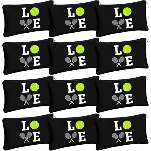 Moukeren 12 piezas de bolsa de maquillaje de tenis, bolsa de cosméticos portátil de viaje, accesorios de aseo con cremalleras, regalos de tenis para