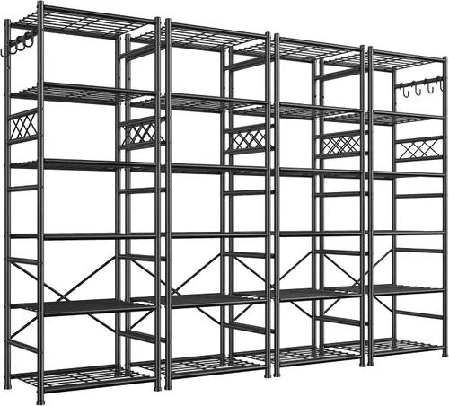 Miniatura 36 de Estante de almacenamiento de alambre con ganchos, estantería de metal, estantería organizadora de estantes, estantería de garaje sin tambaleo