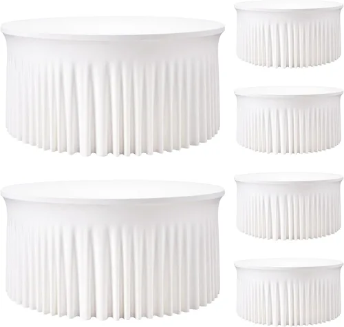 Miniatura 17 de 2 Pack White 72 inch Round Spandex Tablecloth, Washable Stretchy Fitted 6FT Round Tables,Elastic Edge with Skirt, Wrinkle-Free Table Cloths for