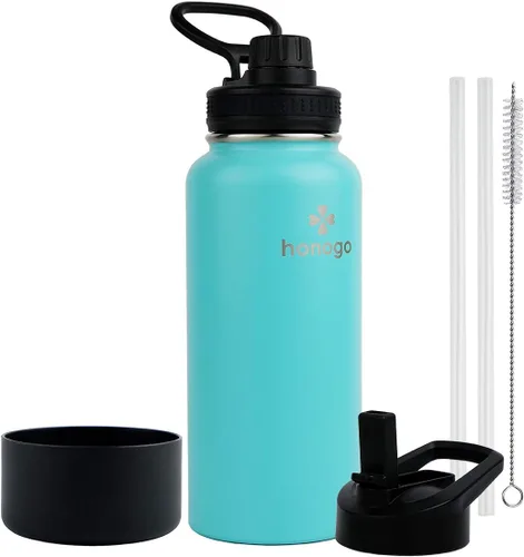 Miniatura 22 de Botella de agua aislada de 64 onzas con tapa de popote y tapa de boquilla, jarra de agua de medio galón de acero inoxidable con mango de paracord