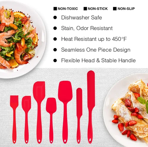Miniatura 6 de P&P CHEF - Juego de 7 espátulas de silicona resistentes al calor, juego de utensilios de cocina para cocinar antiadherentes, mezcla de hornear