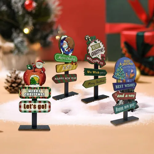 Miniatura 5 de Decoraciones de mesa de Navidad, 4 tableros rectangulares de madera, estilo rústico de granja, policromo, 8.86 x 4.72 pulgadas, montaje en pared