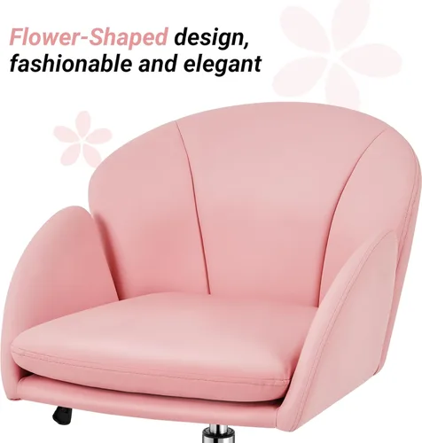 Miniatura 9 de Yaheetech Silla de escritorio linda con diseño de pétalos, silla de oficina en casa, silla giratoria de piel tapizada, silla de tocador de rosado