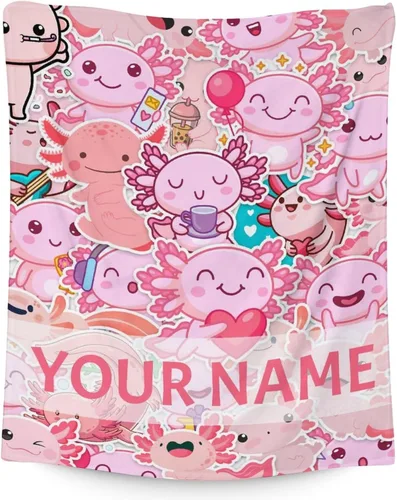 Miniatura 9 de Axolotl - Manta de regalo – 30 x 40 pulgadas, bonita manta de ajolote para mujeres y niñas, franela azul, suave, cálida y acogedora para sofá