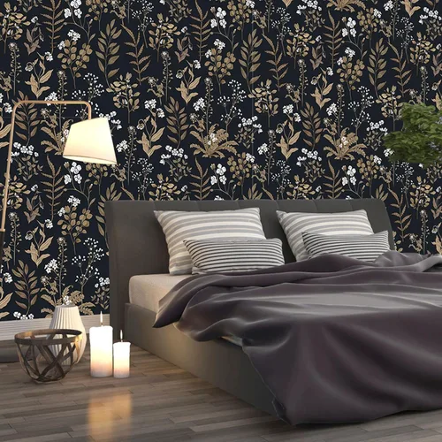 Miniatura 9 de Abyssaly Papel Tapiz Negro y Dorado Papel Tapiz Floral Oscuro Despegar y Pegar Papel Tapiz Vintage de Hojas Papel de Contacto Removible Autoadhesivo