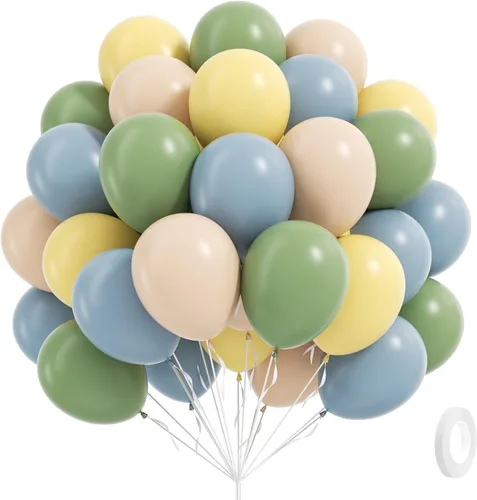 60 globos de 12 pulgadas, color verde salvia, azul polvoriento y amarillo pastel, globos de color azul nude y verde para baby shower, boda, Azul