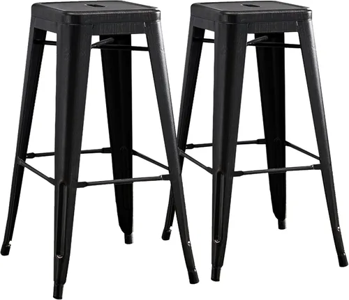 Miniatura 13 de AC Pacific Juego de 2 taburetes de metal de 24 pulgadas, estilo rústico campestre con respaldo bajo, construcción ligera y resistente, fácil NEGRO
