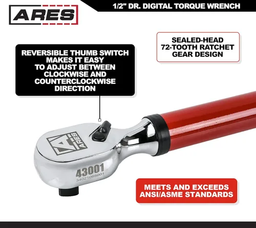 Miniatura 4 de ARES 43001 - Llave de torsión electrónica digital de 1/2 pulgada - 25.1-250.8 pies/lb (30-340 Nm) - Cabezal sellado reversible - El sistema