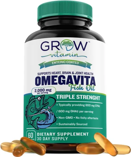 grow vitamin Aceite de pescado OmegaVita: 800 mg EPA 600 mg DHA Omega 3 Suplemento para el corazón, cerebro e inmunológico, suplemento de aceite de