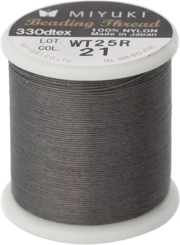 Miniatura 25 de Hilo para abalorios Miyuki – Hilo de nylon previamente encerado para proyectos de enhebrado, carrete de 50 m/55 yardas, color marrón, diámetro