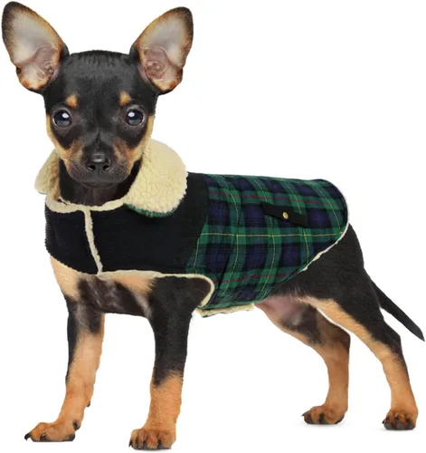 Miniatura 11 de Abrigo de invierno para perros pequeños y medianos, chaqueta a cuadros para cachorros, abrigo de algodón para clima frío, prendas cálidas y Rojo