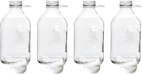 Miniatura 10 de The Dairy Shoppe Botellas de Leche de Vidrio Pesado - Jarras con Tapas y Boquillas Vertedoras de Silicona - Recipientes de Leche Transparentes