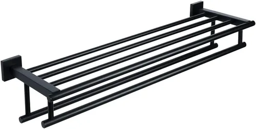 Alise - Toallero de baño con dos barras para toallas y estante, para colgar en la pared, acero inoxidable, SUS 304 Negro mate