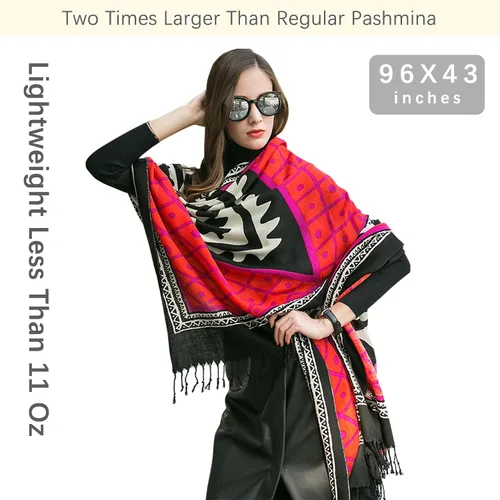 Miniatura 22 de DANA XU Manta de pashmina extragrande 100% de lana merina, bufanda de viaje, bufanda de cachemira para mujer, otoño e invierno, chal de gran