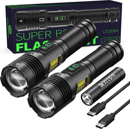Miniatura 8 de Linternas recargables de alto lúmenes 10000, luz LED súper brillante de larga duración, pantalla LCD USB C de larga duración, fuente de luz Daul