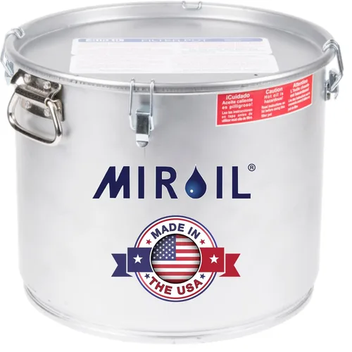 MirOil Cubo de grasa de aceite de 5 galones y olla de filtro, recipiente plateado para freidora con cierre de tapa y clip de bloqueo, olla de