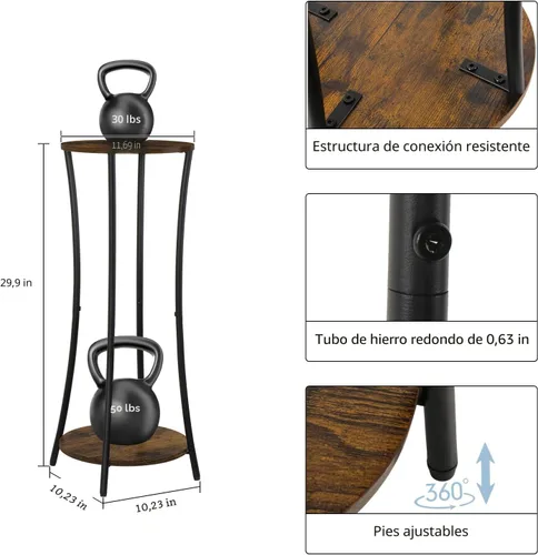 Miniatura 4 de YINMIT Soporte para plantas de interior, estante redondo de 2 niveles para maceta, estante de soporte para maceta, estante de soporte redondo, Marrón