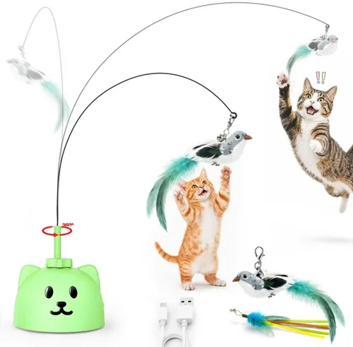 Miniatura 13 de CATPICK Juguetes interactivos para gatos de interior, juguete eléctrico automático de plumas de pájaro volador – El mejor juguete de enriquecimiento