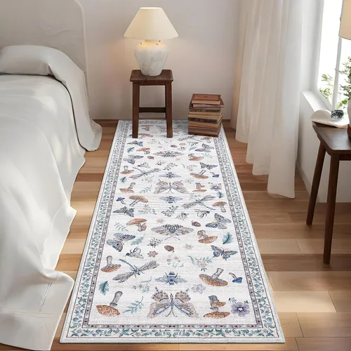 Miniatura 4 de ROYHOME - Alfombra con diseño de hongos e insectos, para pasillos, cocina o baño, antideslizante, lavable, suave, larga, 2 x 6, beige