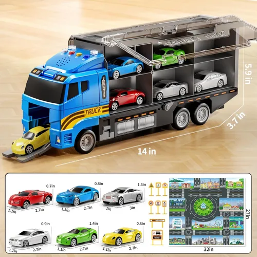 Miniatura 6 de NIPLOOOW Juguetes para niños pequeños de 3, 4, 5 y 6 años, juego de vehículos de camiones con alfombra de juego y coche de juguete fundido a