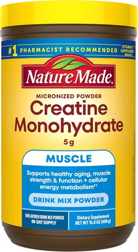 Nature Made Polvo de Monohidrato de Creatina Micronizada 5 g por Porción, Polvo de Mezcla para Bebidas Sin Sabor, Apoyo Muscular, 450 g, Suministro