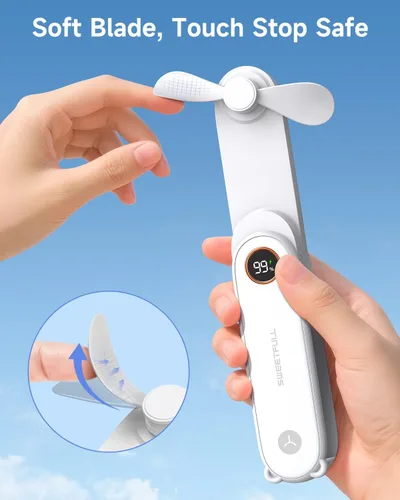Miniatura 7 de SWEETFULL Mini Ventilador Portátil de Mano con Pantalla LED, 3 en 1 Personal Plegable Recargable por USB, Ventilador de Mano y Linterna para Viajes