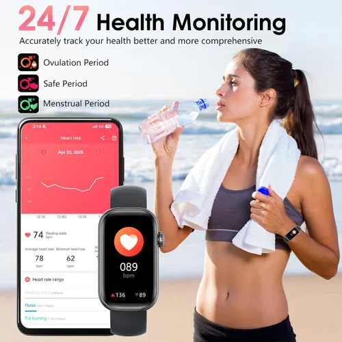 Miniatura 2 de Rastreador de actividad física, reloj inteligente con frecuencia cardíaca dinámica 24/7, monitoreo de oxígeno en sangre, contador de sueño, Negro