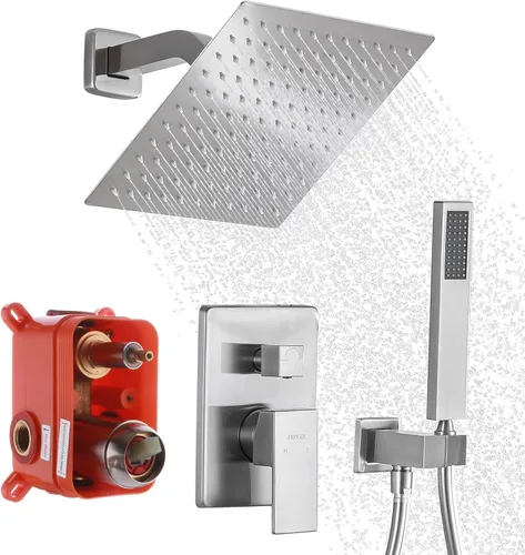 Sistema de ducha de lluvia con ducha de mano, juego de grifo de ducha montado en la pared de 10 pulgadas para baño, mezclador de lluvia de lujo,