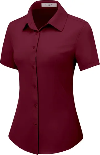 Miniatura 7 de Camisas con botones para mujer, de manga corta, elásticas, sin arrugas, para negocios, casual, oficina, blusa de trabajo