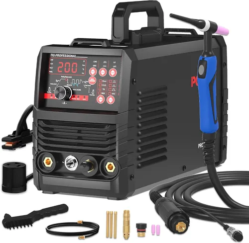 PONEY Soldador TIG 200 Amp 5 en 1 TIG Máquina de soldadura TIG DC TIG/Spot TIG/Pulse TIG/Stick, 110V/220V Voltaje dual con pantalla digital grande