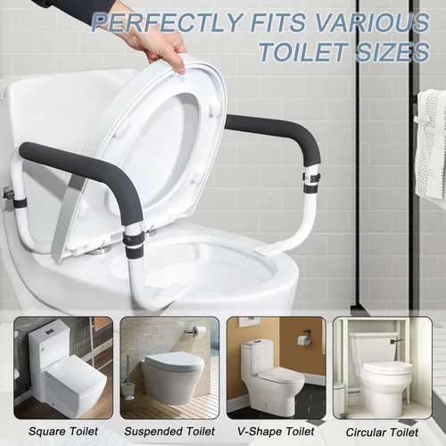 Miniatura 9 de Barra de seguridad para inodoro, marco de seguridad para asiento de inodoro, barra de agarre para inodoro con ancho ajustable para personas mayores