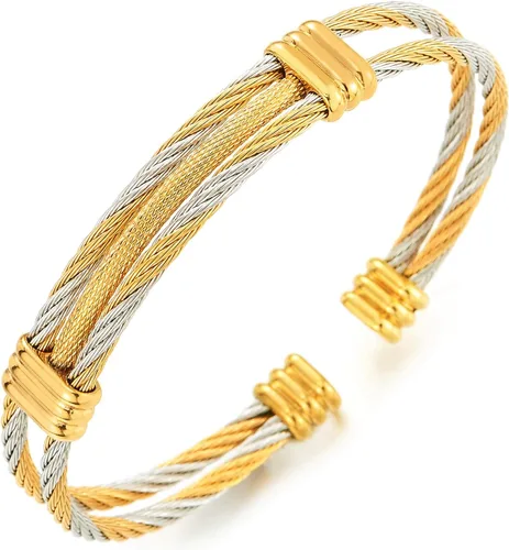 Miniatura 6 de Pulsera de acero inoxidable COOLSTEELANDBEYOND con cable trenzado ajustable para hombre y mujer